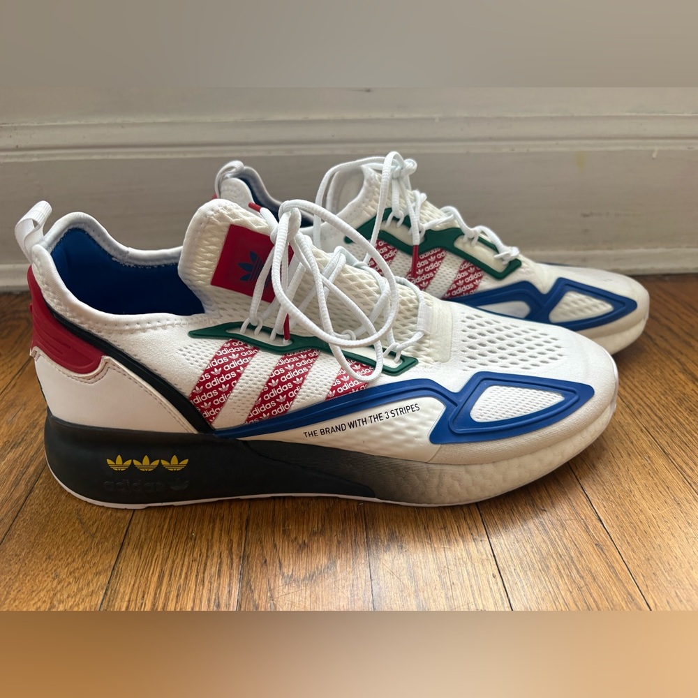 Adidas ZX 2K Boost Sneakers White Red Blue Green Mens Sz 12 FY4895 🔴⚪️🔵